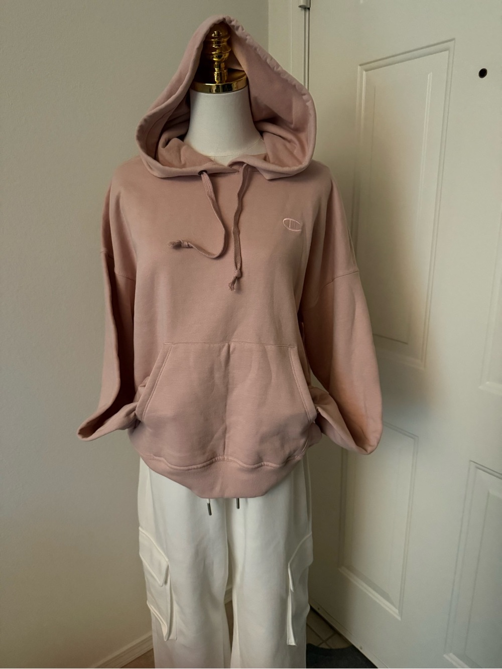 Champion Dusty Rose Pullover Hoodie with Subtle Logo